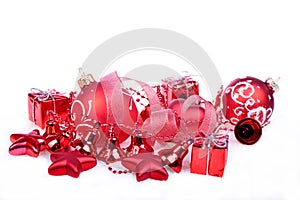 Christmas background with red balls, bells