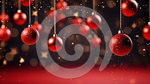 Christmas background with red balls and golden confetti