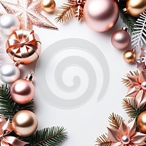 Christmas background rose gold balls AI Genelate