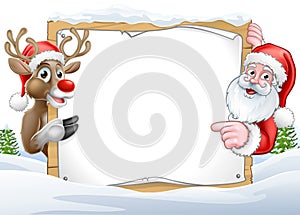 Christmas Santa and Reindeer Sign Background