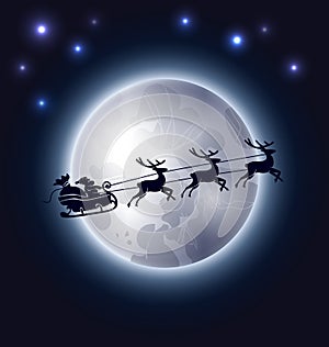 Christmas background with Santa Claus and the moon