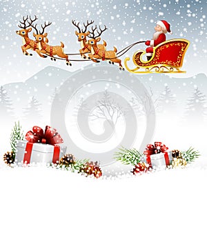 Christmas background with Santa Clause riding his reindeer sleight