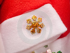 Christmas Background, Santa Hat with snowflake ornament at Christmas Supplies Store