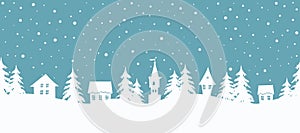 Christmas background. Seamless border. Fairy tale winter landscape