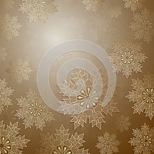 Christmas background with a set of gold color snowflakes, frame.