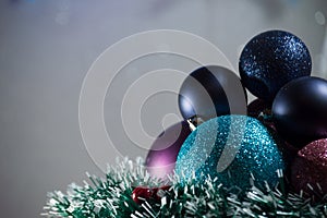 Christmas background with shiny colored toys