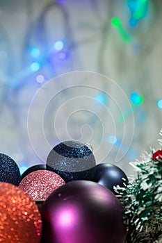Christmas background with shiny colored toys