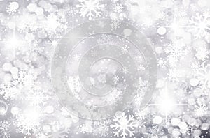 Christmas background, silver, bokeh, blurred, white snowflakes