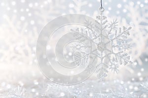 Christmas background with snowflake and shiny snow. New Year background with space for text.