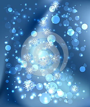 Christmas background with snowflake, shiny stars and boke