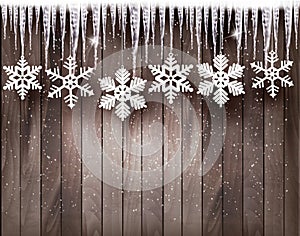 Christmas background with snowflakes and icicles
