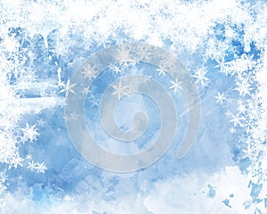 Christmas background with snowflakes on watercolour texture