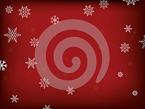 Christmas Background with snowkflakes falling in red background