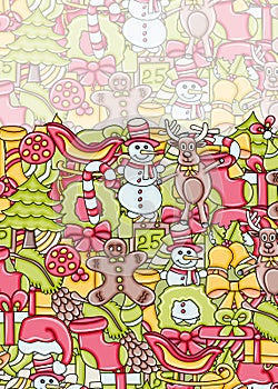 Christmas background with space for text. For a greeting card, flyer, or brochure. Hand drawn cartoon style doodle