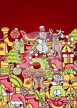 Christmas background with space for text. For a greeting card, flyer, or brochure. Hand drawn cartoon style doodle