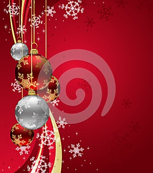 Christmas Background with sparkle swirl and Red Ba photo