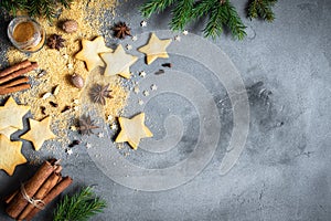 Christmas background with spices and cookies