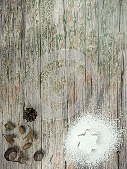 Christmas background from star and autumnal fruits isolated on old wood