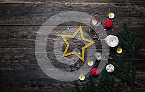 Christmas background stars burning candles, close up