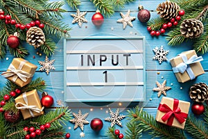 Christmas Background with Text Input Box Blue Background