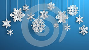Christmas background with three-dimensional paper snowflakes