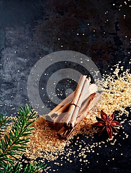 Christmas background with traditional spices