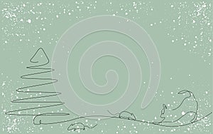 Christmas background with tree and cat play with mouse vector illustration