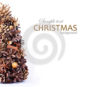 Christmas background with tree made from cones