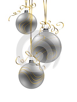 Christmas background with silver baubles on white background photo