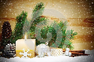 Christmas background with white advent candle.