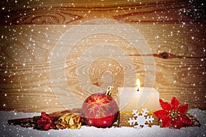 Christmas background with white advent candle.