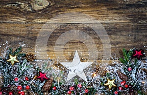Christmas background with white wooden star