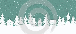 Christmas background. Winter village. Seamless border