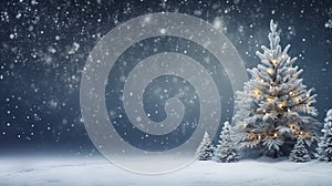 Christmas background. Xmas tree with snow