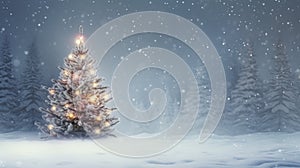 Christmas background. Xmas tree with snow