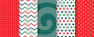 Christmas backgrounds. Seamless patterns. Red, green prints. Vector illustration