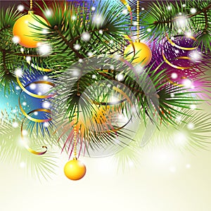 Christmas backgroung with 3 gold bolls
