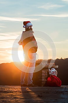 Christmas bad santa on chimney