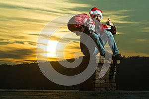 Christmas bad santa on chimney