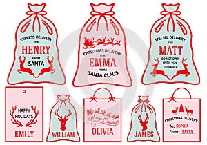 Christmas bags, labels and tags, vector set