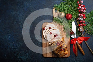 Christmas baked ham sliced with