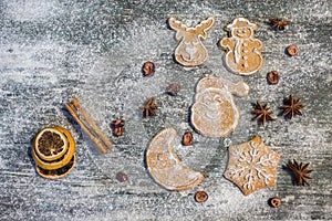 Christmas baking gingerbread cookies background