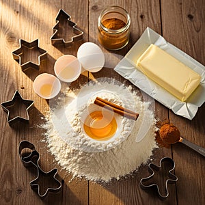 Christmas baking ingredients flat lay