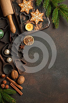 Christmas baking table. Christmas background
