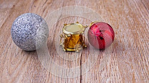 Christmas bal on wooden floor for  christmas background