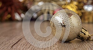 Christmas bal on wooden floor for  christmas background