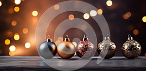 christmas ball on a black background with golden bokeh, happy new year, merry christmas