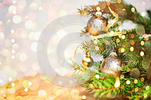 Christmas ball with copy space and glittering background
