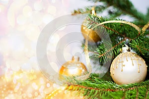 Christmas ball with copy space and glittering background