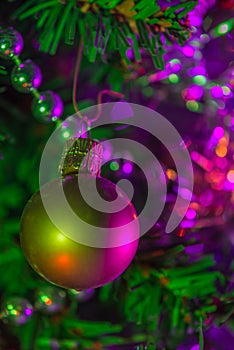 Christmas ball hanging in a Christmas tree